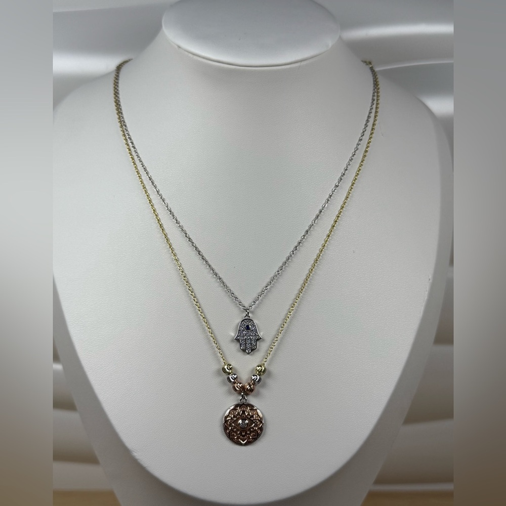 Layered Silver and Gold Pendant Necklace